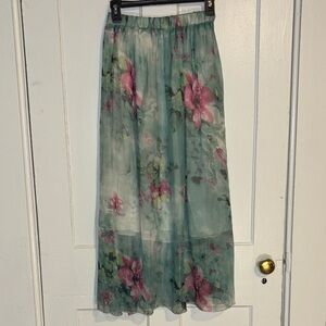 Floral Chiffon Maxi Skirt - Green and Pink Women’s size Small